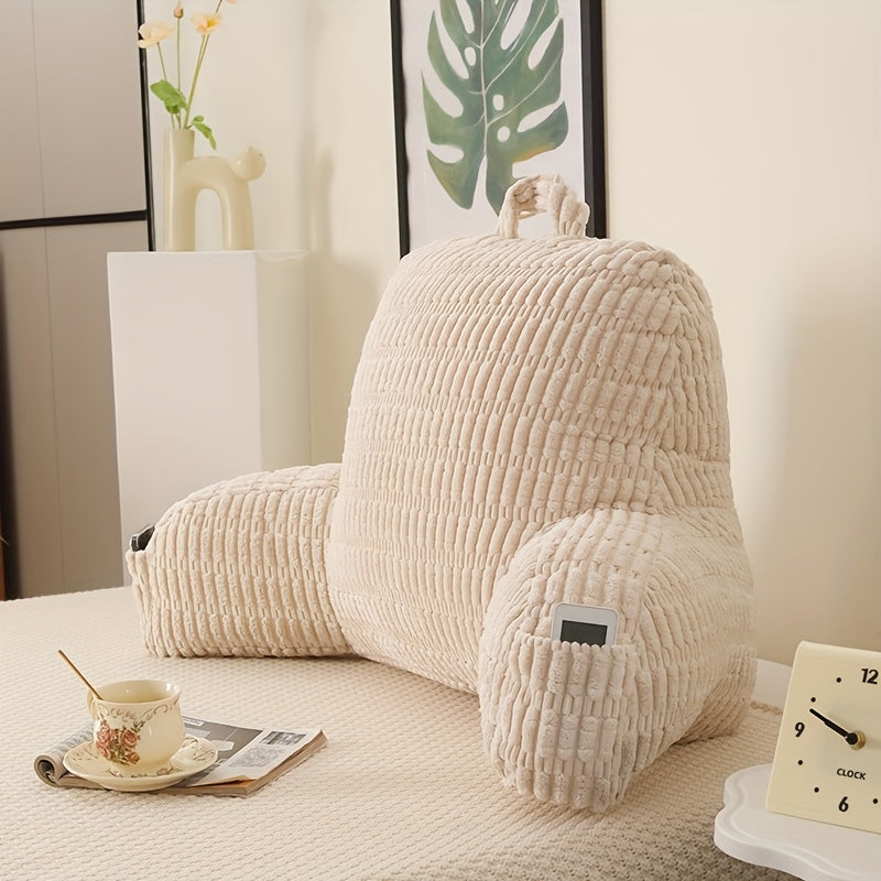 Shredded Memory Foam Reading Pillow with Arms & Pockets – Backrest Pillow for Bed & Couch Sitting Up, Removable Washable Cover, Multiple Colors & Sizes