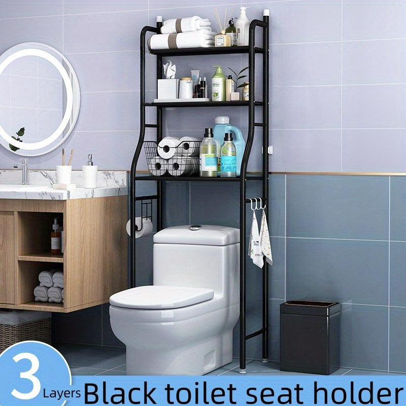 Over Toilet Storage Rack Metal Bathroom Organizer with Toilet Paper Holder and Hook Space Saving Above Toilet Shelf for Bathroom Laundry Room 3 or 4 Tier