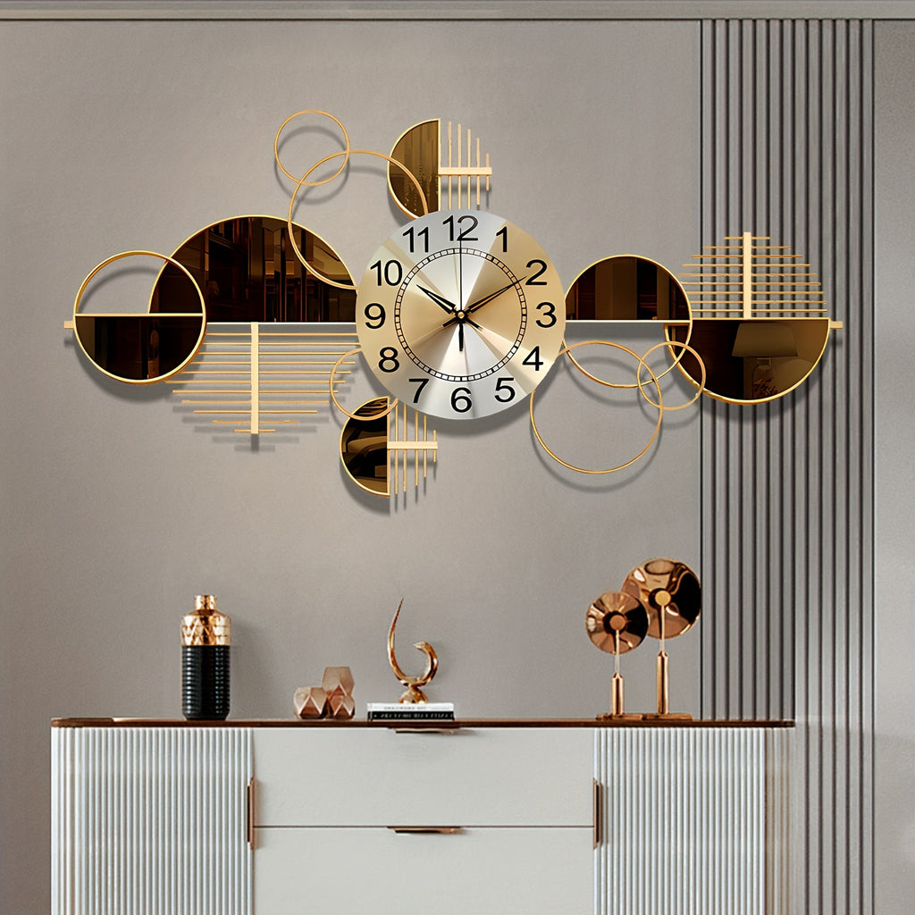 3D Metal Wall Clock 31x17 Inch Large Decorative Silent Non-Ticking Modern Wall Art Clock for Living Room Bedroom Creative Big Statement Home Decor