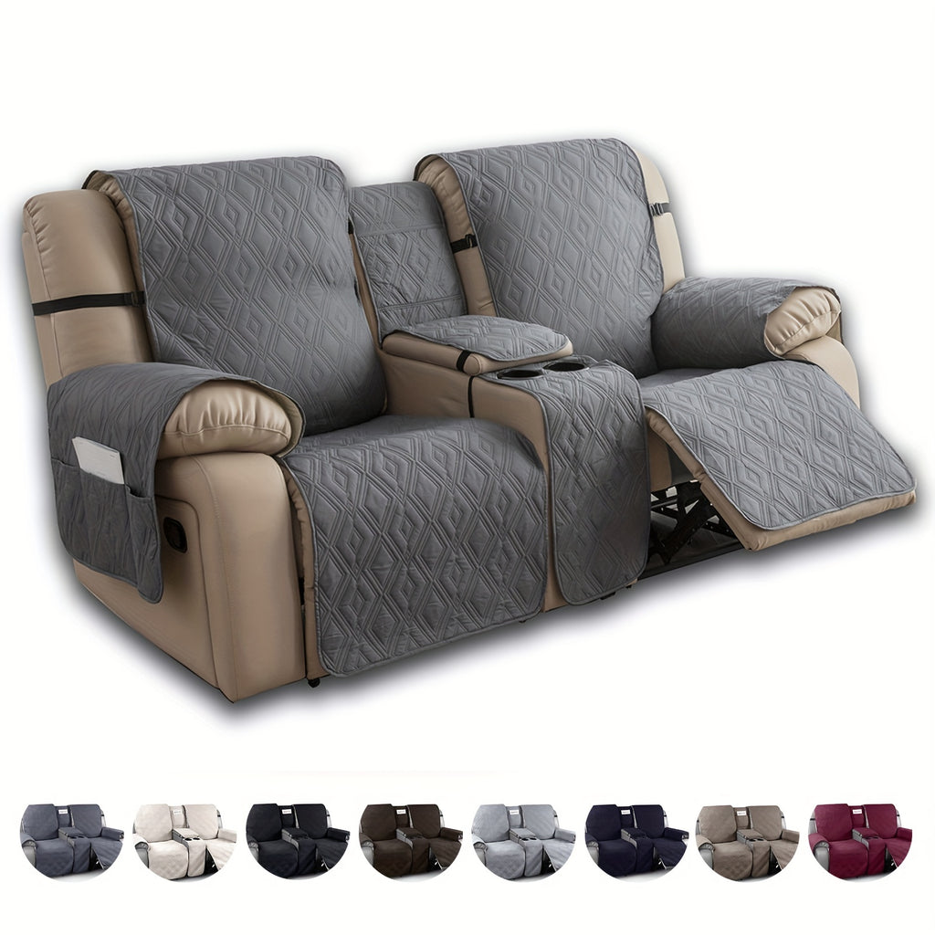 Loveseat Recliner Cover with Center Console – 4-Piece Set 100% Waterproof Dual Recliner Slipcover with Straps, Split Reclining Sofa Protector for Pets & Kids, Living Room Furniture Cover