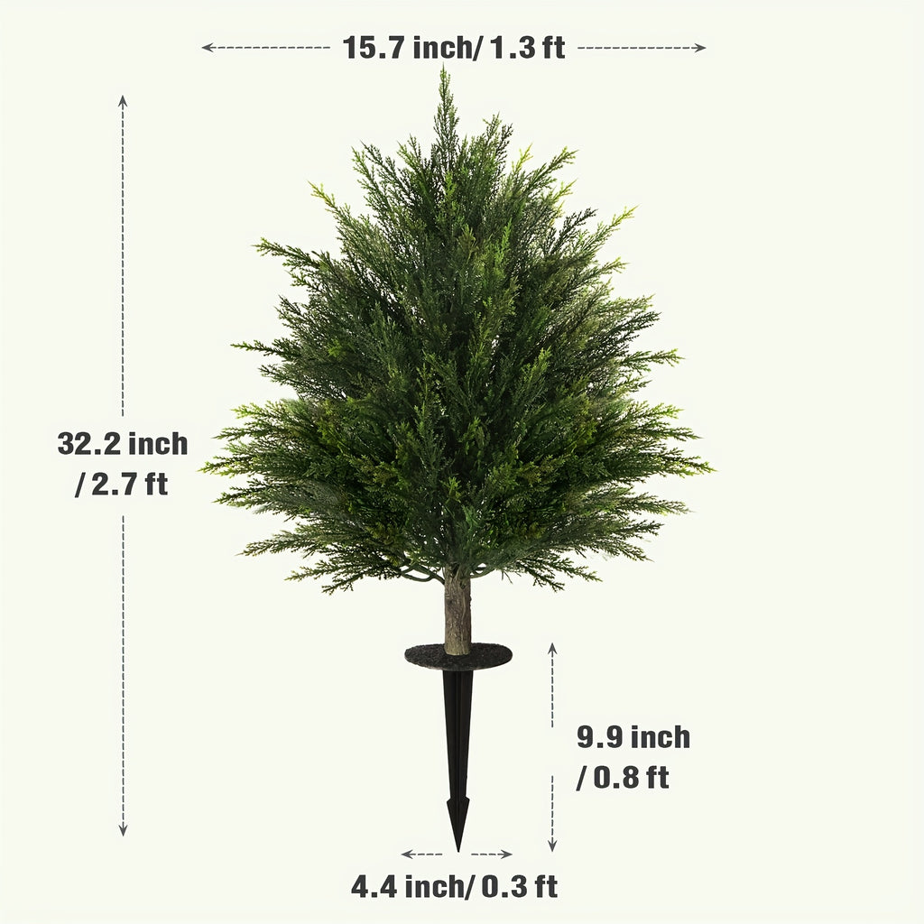 Artificial Cedar Topiary Ball Trees 2 Set UV Resistant Fake Cypress Evergreen Shrub with Ground Spike Faux Plant for Outdoor Porch Garden Yard Indoor Home Decor