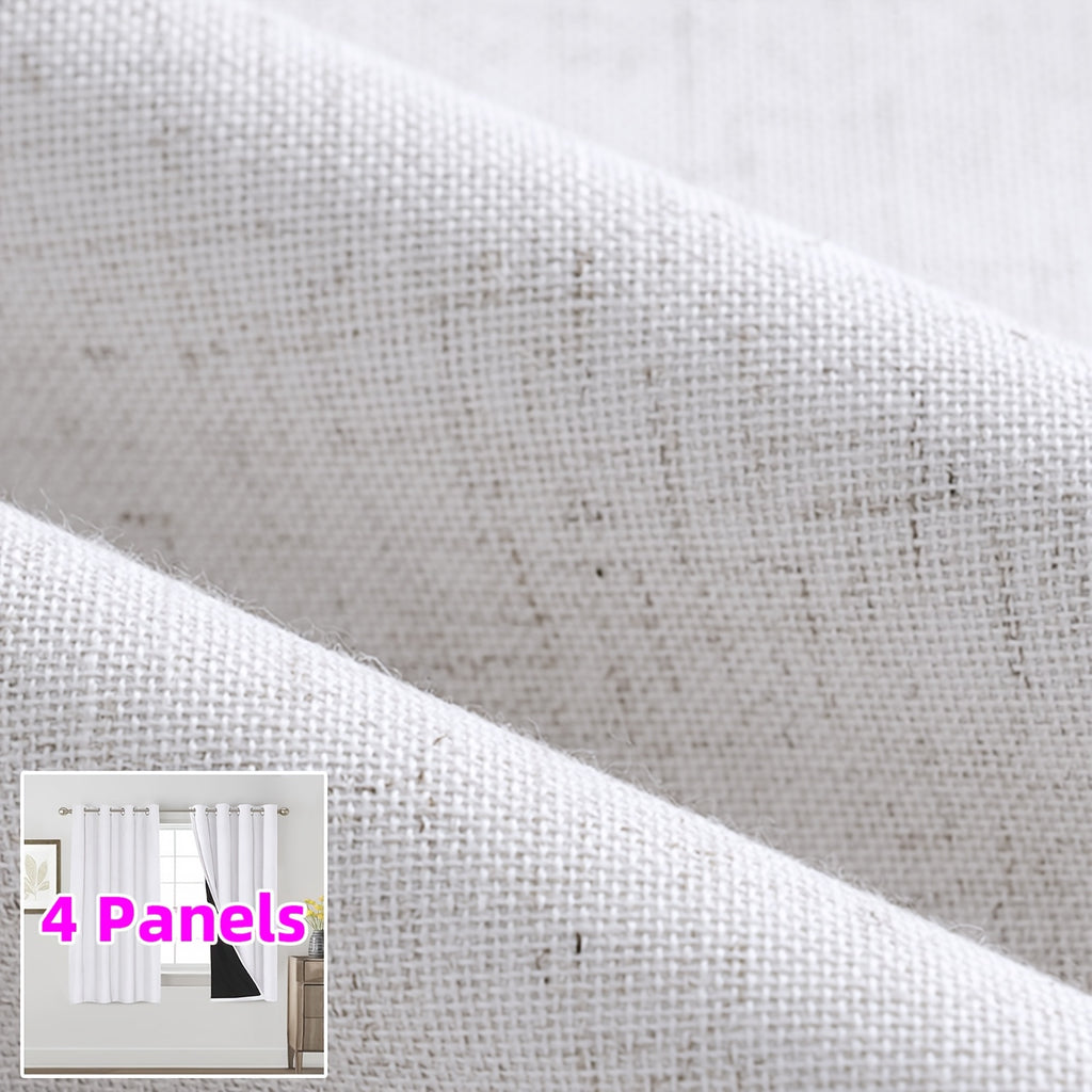 Linen Textured Blackout Curtains 4 Panels – 100% Room Darkening Thermal Insulated Grommet Drapes, Noise Reducing Window Curtains for Bedroom Living Room, 52W x 63/84/95 Inch