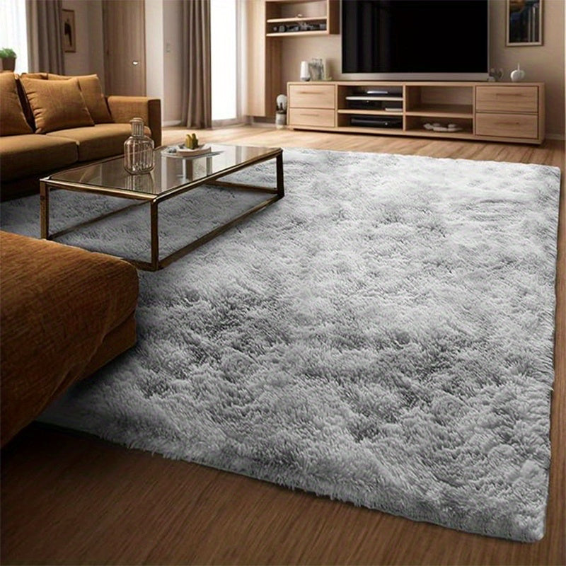 Tie-Dye & Solid Plush Rectangular Area Rug 5x8 Ft – Soft Fluffy Non-Slip Machine Washable Carpet for Living Room, Sofa Side & Bedroom Decor