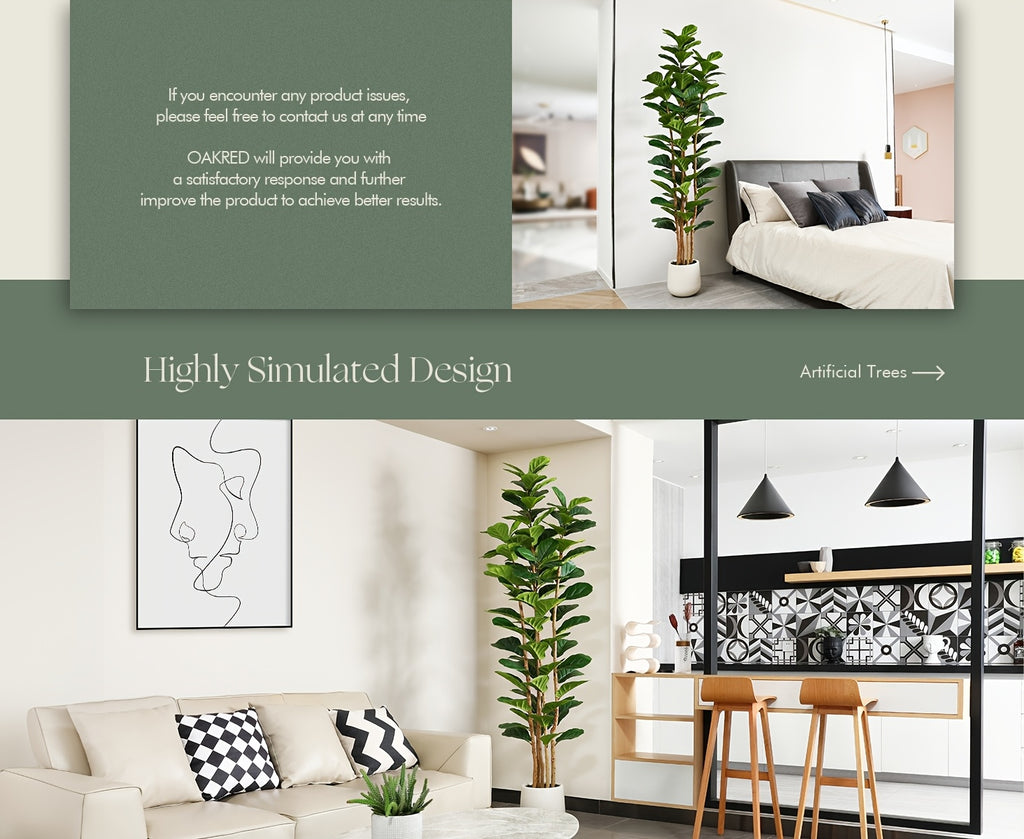 Artificial Fiddle Leaf Fig Tree 5ft Tall Faux Ficus with White Planter Natural Wood Trunk Fake Moss for Indoor Outdoor Living Room Office Porch Home Decor