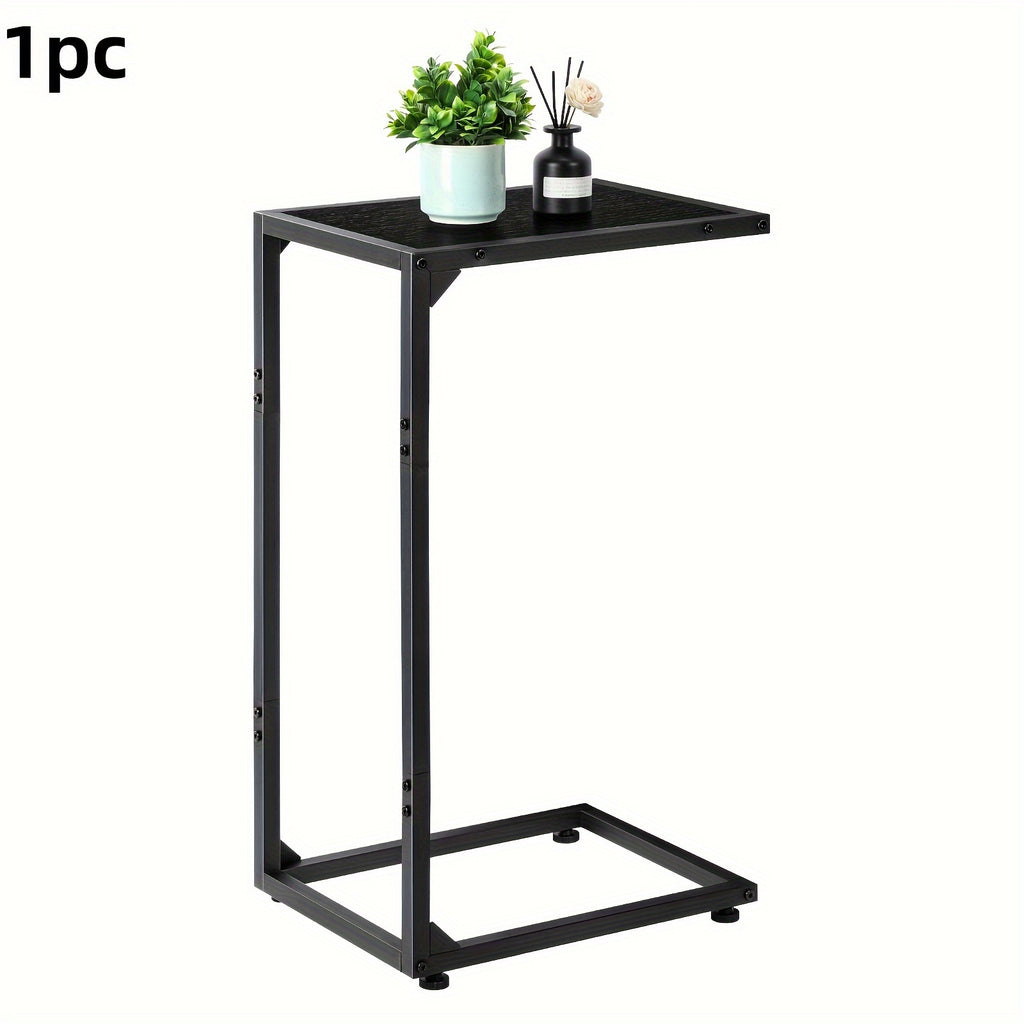 C-Shaped End Table with Charging Station – Sofa Side Table, 50LBS Capacity, Slides Under Sofa, Snack & Laptop Table for Living Room Bedroom (1pc/2pcs, w/wo Storage Bag)