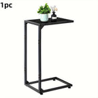 C-Shaped End Table with Charging Station – Sofa Side Table, 50LBS Capacity, Slides Under Sofa, Snack & Laptop Table for Living Room Bedroom (1pc/2pcs, w/wo Storage Bag)