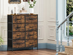Fabric Storage Chest of 8 Drawers – 4 Independent Sections, Sturdy Metal Frame & Wood Tabletop, Bedroom Dresser for Closet, Living Room & Entryway | White & Brown