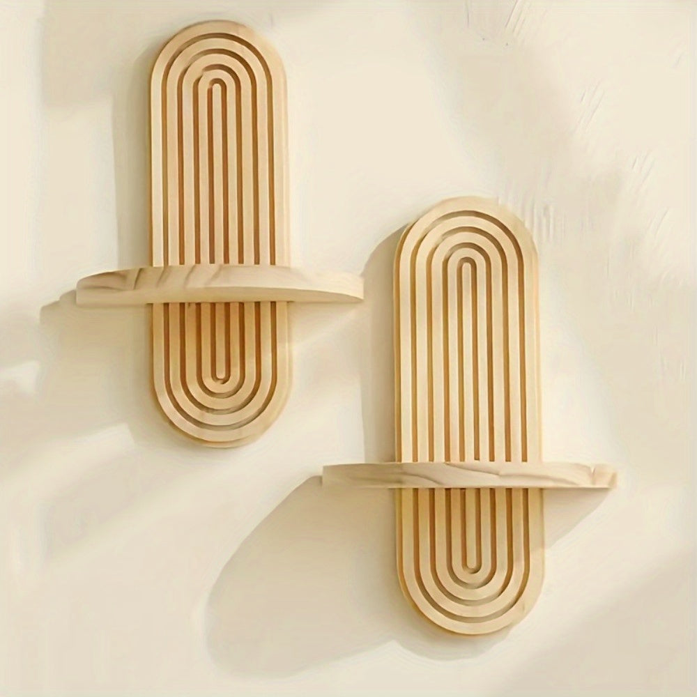 Boho Wooden Small Wall Rack Set of 2 – Hanging Storage Shelf for Bathroom, Bedroom, Living Room & Kitchen Decor Organization