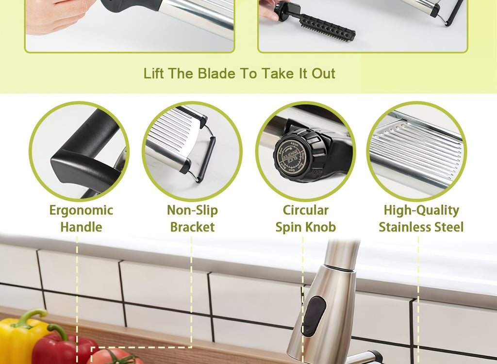 Adjustable Mandoline Slicer with 5 Thickness Settings – Stainless Steel Vegetable Slicer & Grater for Onion, Potato, Carrot, Cheese & Fruit – Professional Kitchen Tool, Optional Cut-Resistant Gloves