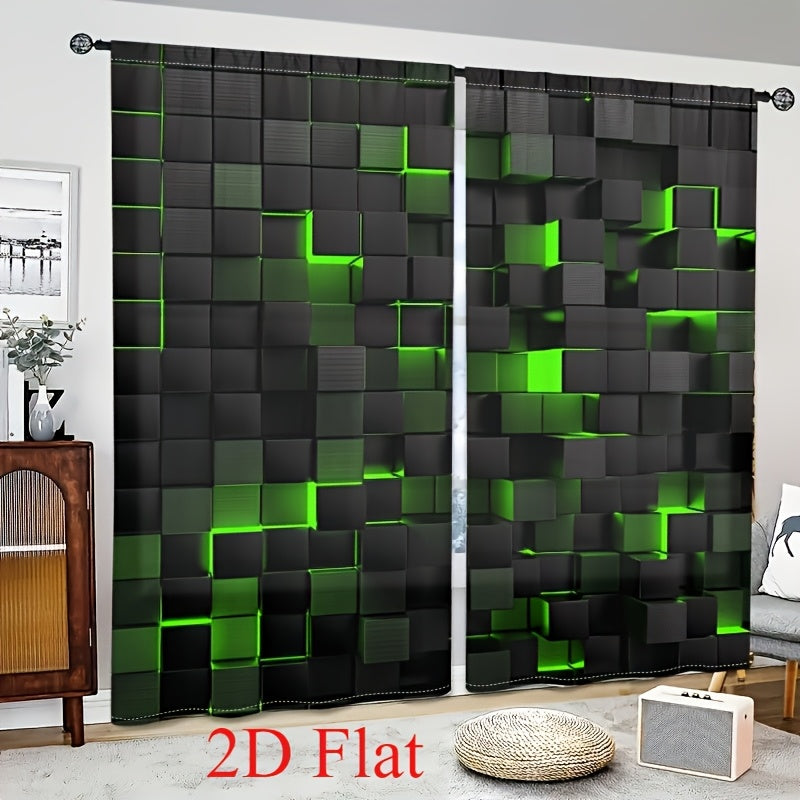 2-Piece Vintage Geometric Print Curtains – Rod Pocket, Machine Washable Polyester Flannel | Living Room & Bedroom | 4 Colors, 2 Sizes | Nuvia Haven