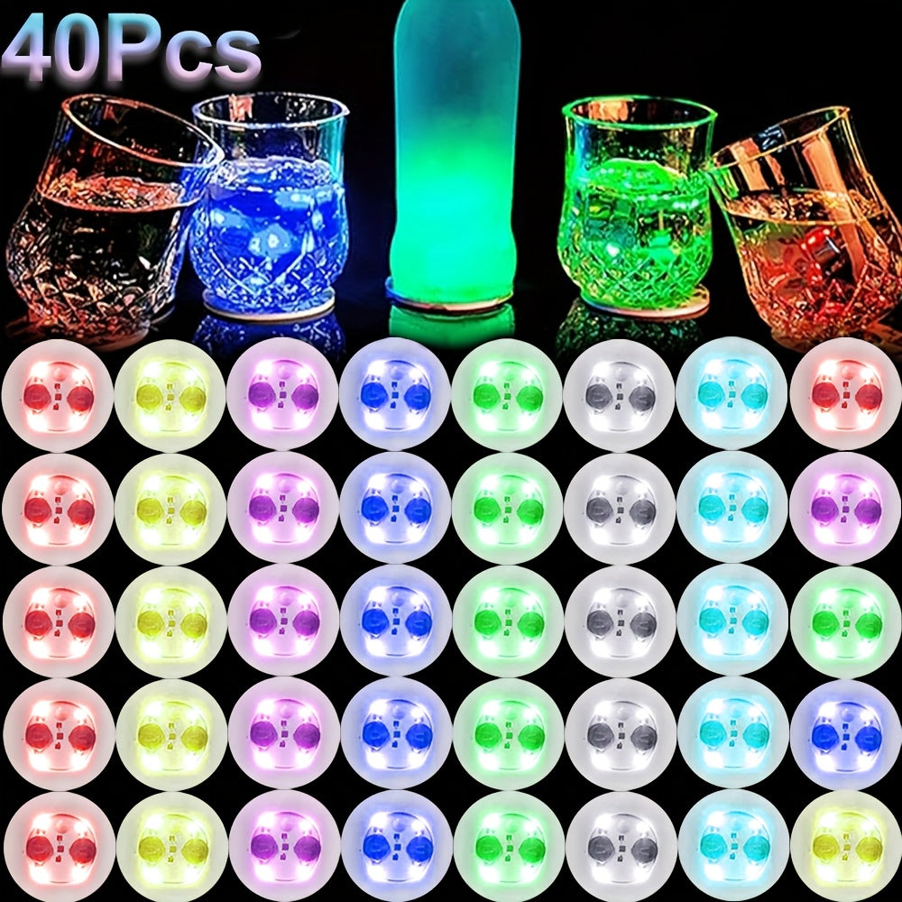 LED Light-Up Cup Coasters 40pcs Colorful Luminous Bottle Stickers Glow Drink Coasters for Parties Weddings Bars Clubs KTV Home Entertainment
