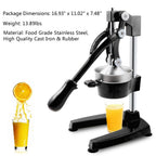 Manual Citrus Juicer Heavy Duty Cast Iron Hand Press Juice Squeezer for Orange Lemon Lime Pomegranate - Commercial Grade Fruit Juicer with Safety Lock & Stainless Steel Strainer