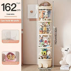 Plush Toy Storage Bucket 4-Layer Transparent Large Capacity Plastic Organizer for Stuffed Animals Kids Bedroom Playroom Green Cream Pink
