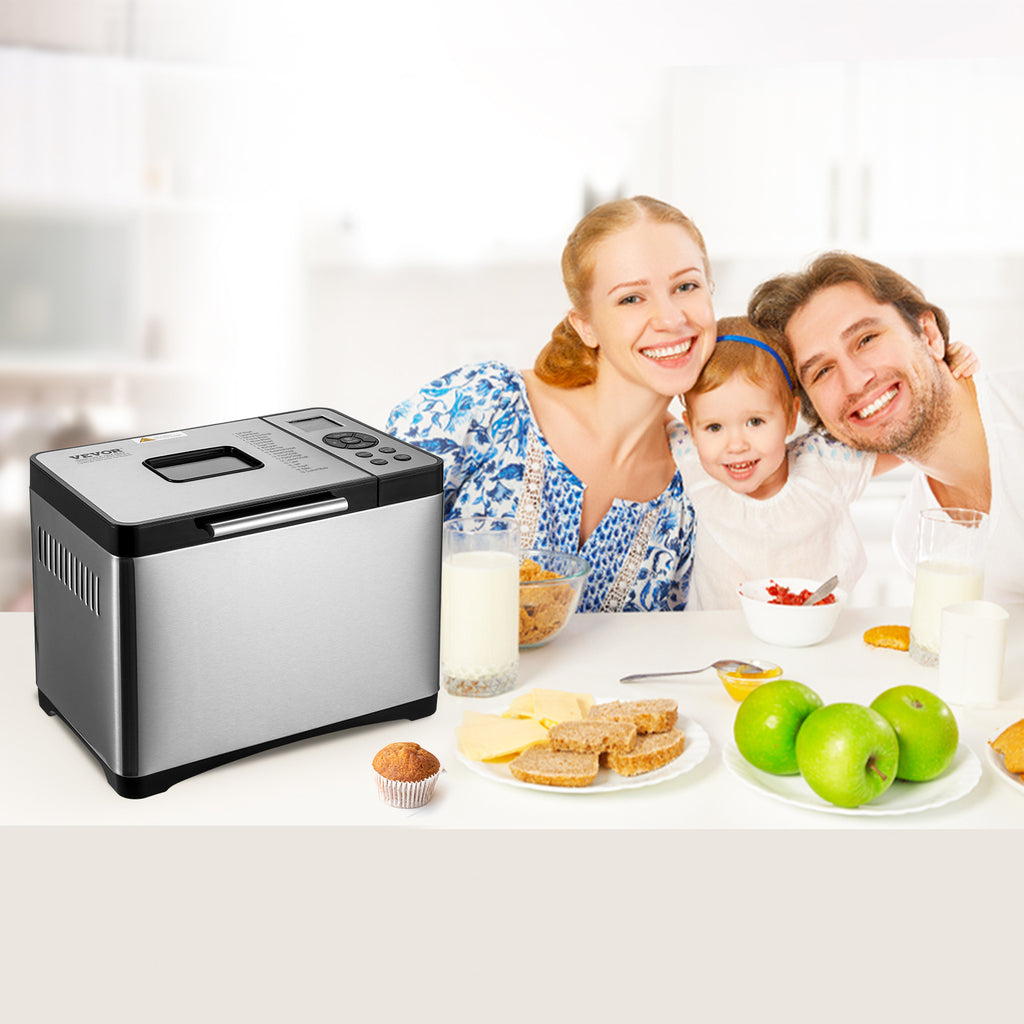 Bread Maker Machine 19-in-1 with Ceramic Non-Stick Pan, 15-Hour Timer, 3 Crust Colors, Auto Keep-Warm – Up to 2 LB Loaf