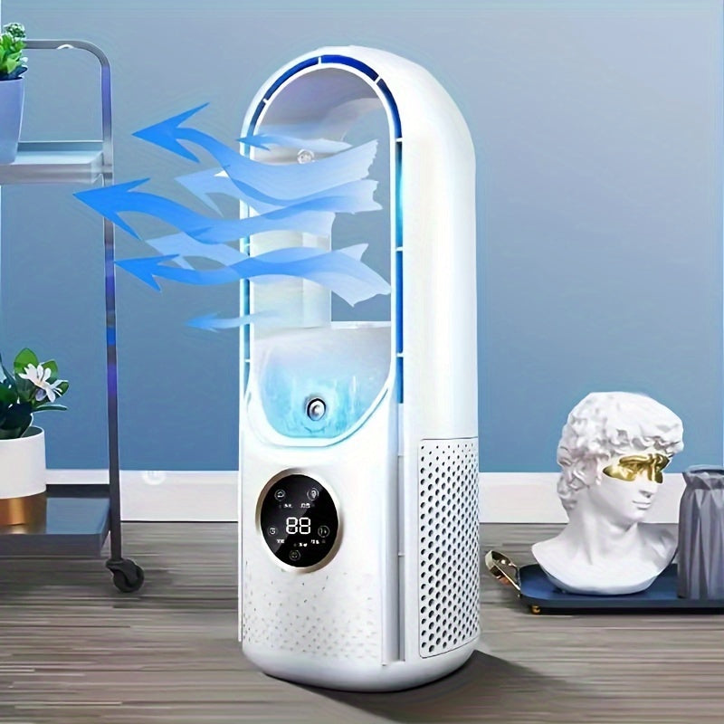Portable Bladeless Fan with Night Light, 7-Speed Quiet USB Desktop Tower Fan for Bedroom, Office & Home