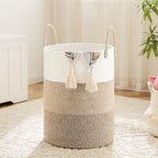 Collapsible Woven Rope Laundry Basket & Hamper - 4 Sizes (12-26 Gal), Cotton Rope Storage Basket for Dirty Clothes, Blankets & Toys, Boho Bathroom Nursery & Living Room Decor