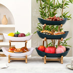 Tiered Fruit Basket Stand 2 or 3 Layer Nordic Style Fruit Bowl Wooden Plastic Snack Tray Kitchen Counter Organizer for Home Dining Table Storage