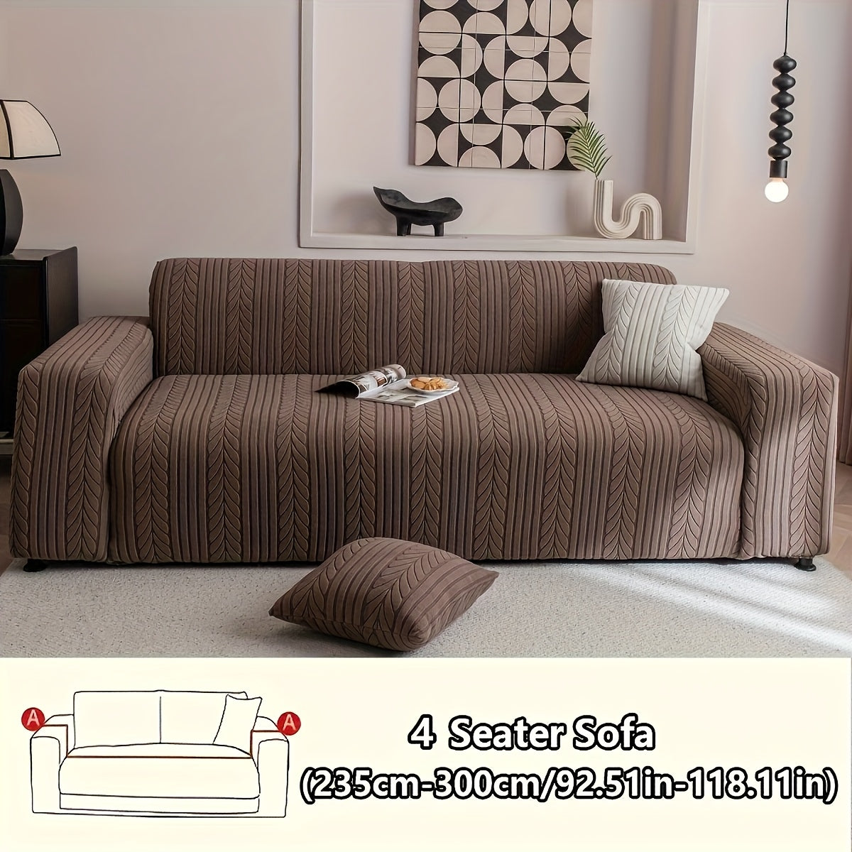 Striped Sofa Cover Washable Stretchy Slip-Resistant Zigzag Textured Couch Slipcover – Fits 1 to 4 Seaters, Scratch Protection, Classic Durable Design for Living Room Furniture