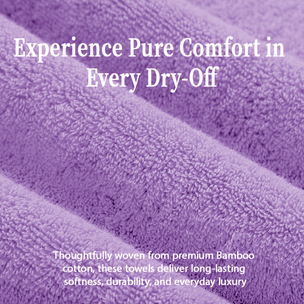 Luxury Bamboo Cotton Bath Towel Set 4 Pack – 620GSM Super Soft Quick-Dry Absorbent Towels for Bathroom, Spa, Gym & Travel – Purple, Pink, Navy, Gray, Blue