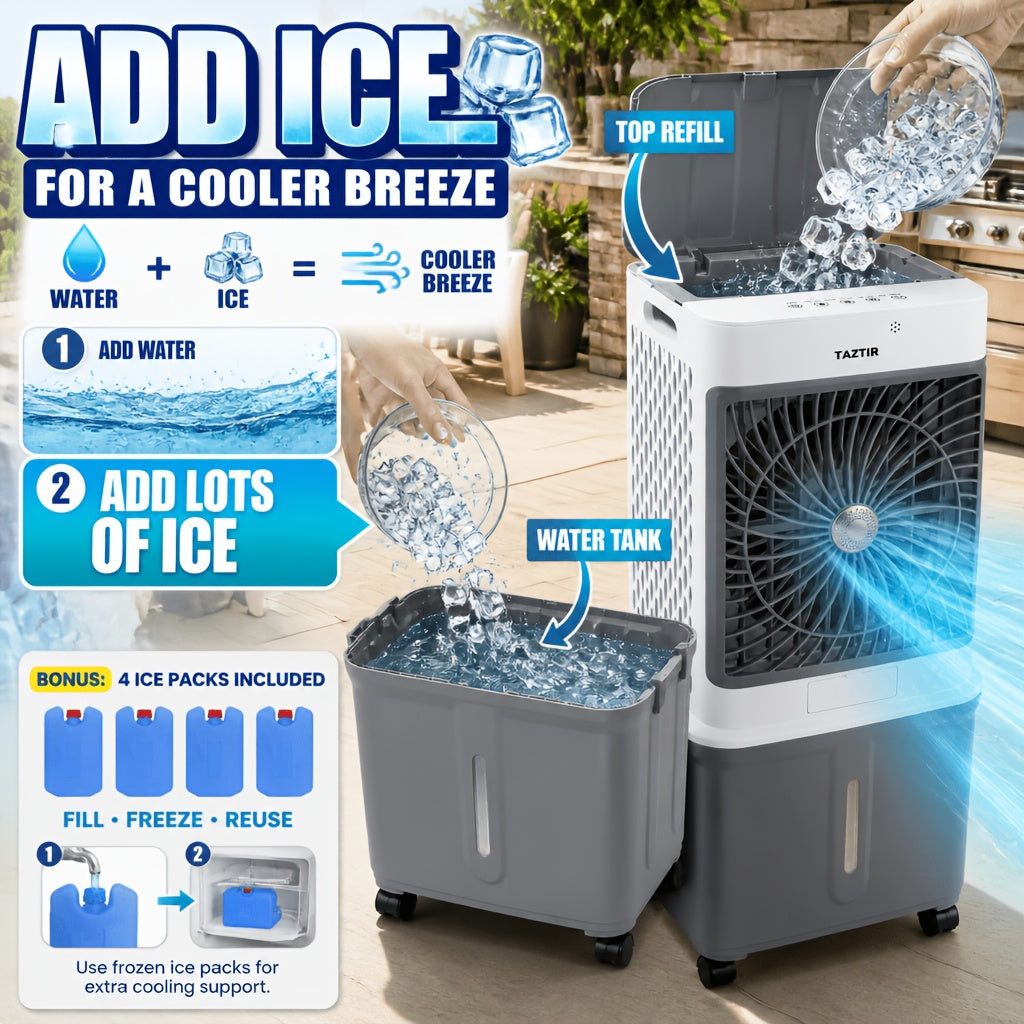 2200 CFM Portable Evaporative Air Cooler – Top-Fill Swamp Cooler with 8.7 Gal Tank, 120° Swing, 3 Speeds, 1/2/4H Timer, 35dB Quiet & 4 Ice Packs | Bedroom, Office, Patio, Kitchen