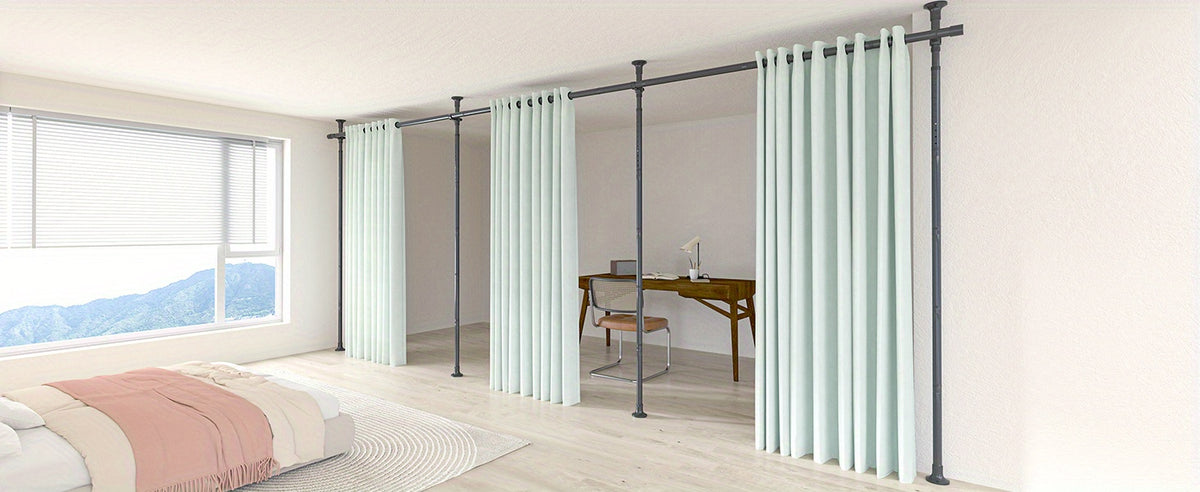 Adjustable Tension Room Divider Curtain Rod – No Drilling, 28–171" Wide, 4–10 ft Floor-to-Ceiling, Heavy Duty, Black & White (Curtains Not Included)