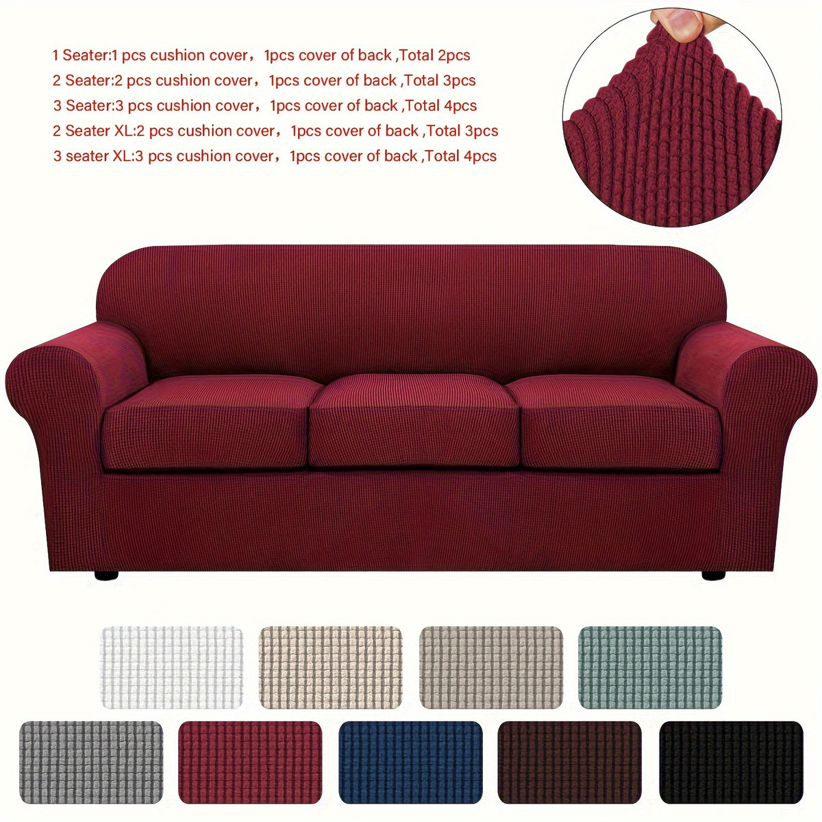 Grid Pattern Elastic Sofa Cover – Anti-Slip Full Coverage Stretchable Sofa Protector Machine Washable Classic Design for Living Room Bedroom Office