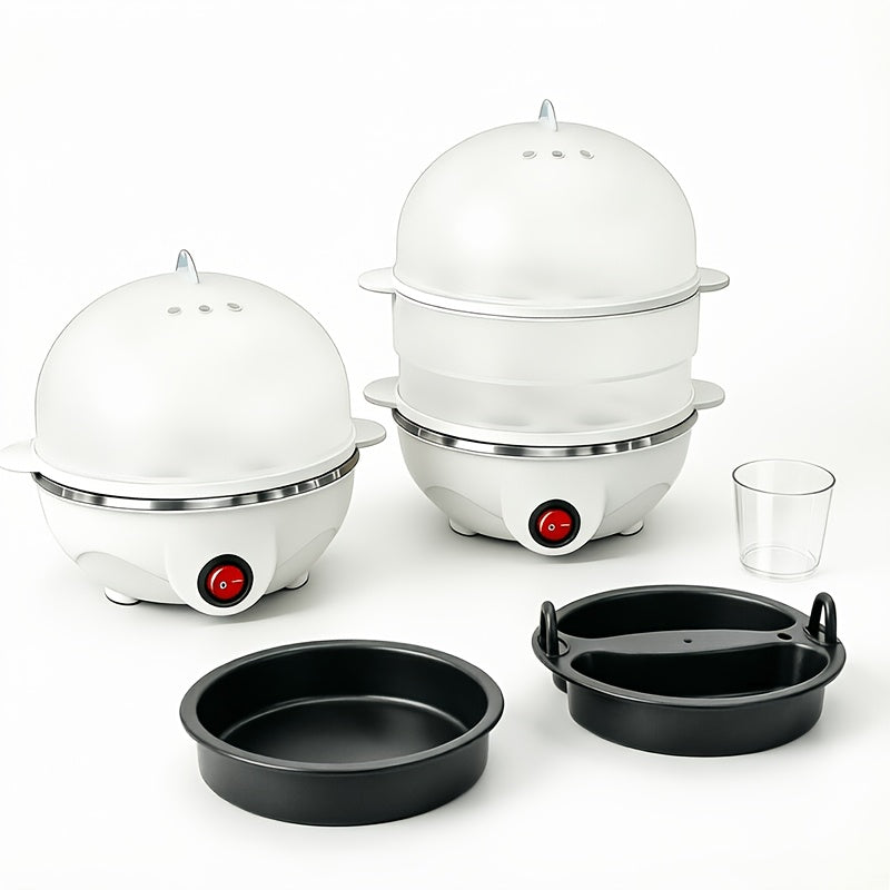 Electric Egg Cooker Steamer 1 or 2 Layer, Auto Shut-Off, Boiled & Soft-Boiled, with Descaling Accessories – Mini Breakfast Machine for Kitchen, Dorm & Office