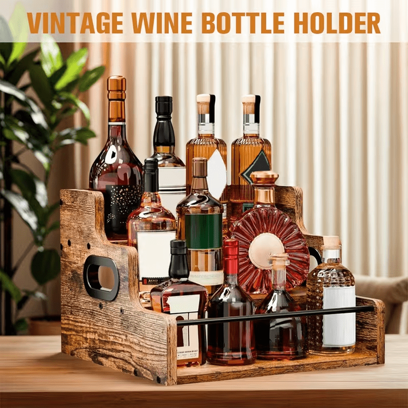 3-Step Solid Wood Liquor Bottle Display Shelf Countertop Wine Rack Bar Organizer for Whiskey Spirits Coffee Syrup Spice Bottles Home Bar Kitchen
