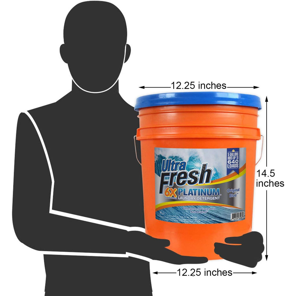 Ultra Fresh 6X Concentrated Liquid Laundry Detergent 5 Gallon with Pump, Up to 640 Loads HE Compatible All Machine Types, No Phosphates No Bleach, 4 Scent Options