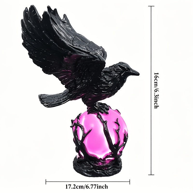 Raven Moonlight Gothic Statue Lamp – Mysterious Raven on a Glowing Sphere, Fantasy Home Decor Light for Bedroom, Study Room & Office – Unique Gift for Gothic Collectors
