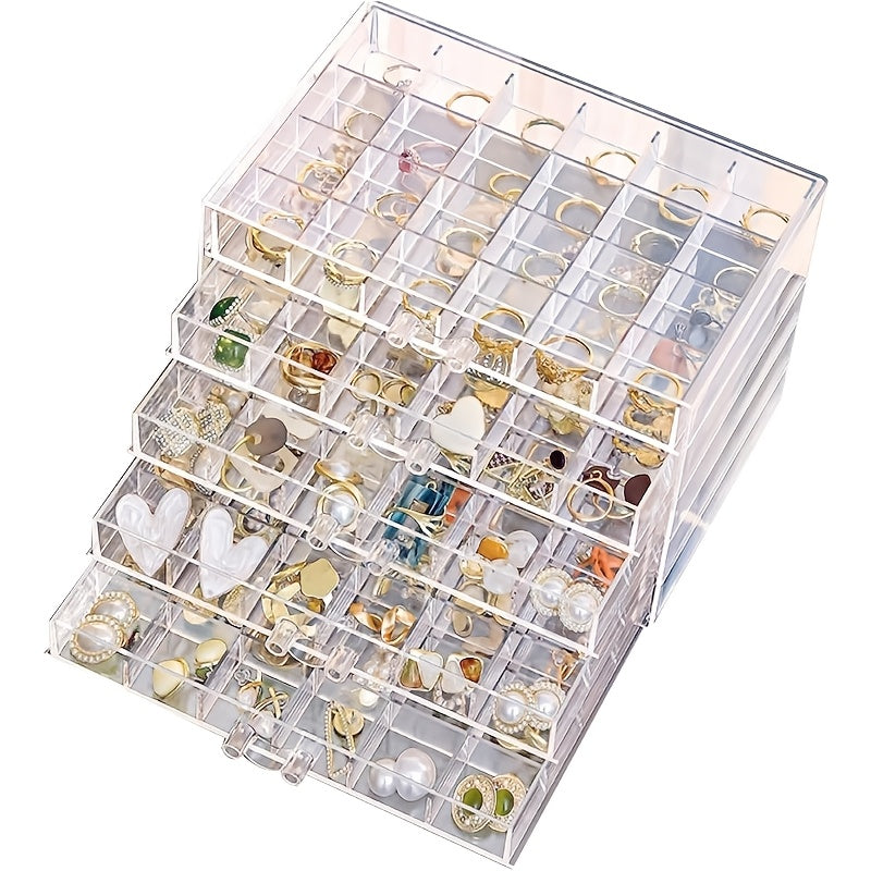 Jewelry Organizer Box Acrylic Clear with 5 Drawers & 120 Compartments, Transparent Earring Storage Box Ring Holder Display Stand for Women, Earring Organizer Jewelry Box
