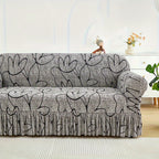 Elastic Sofa Cover with Printed Skirt - Universal Stretch Couch Slipcover Furniture Protector 2 3 4 Seater Living Room Bedroom Office All Seasons