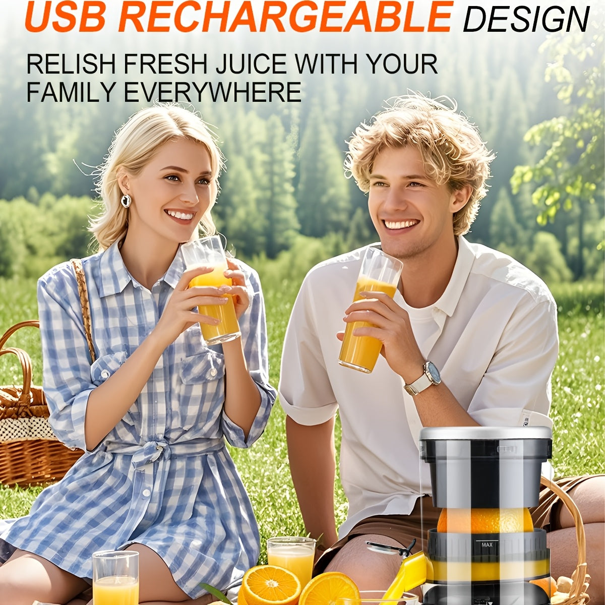 Rechargeable Electric Citrus Juicer USB-C – 45W Portable Juicer Machine for Orange, Lemon & Lime | BPA-Free | Includes Cleaning Brush | Black & Red