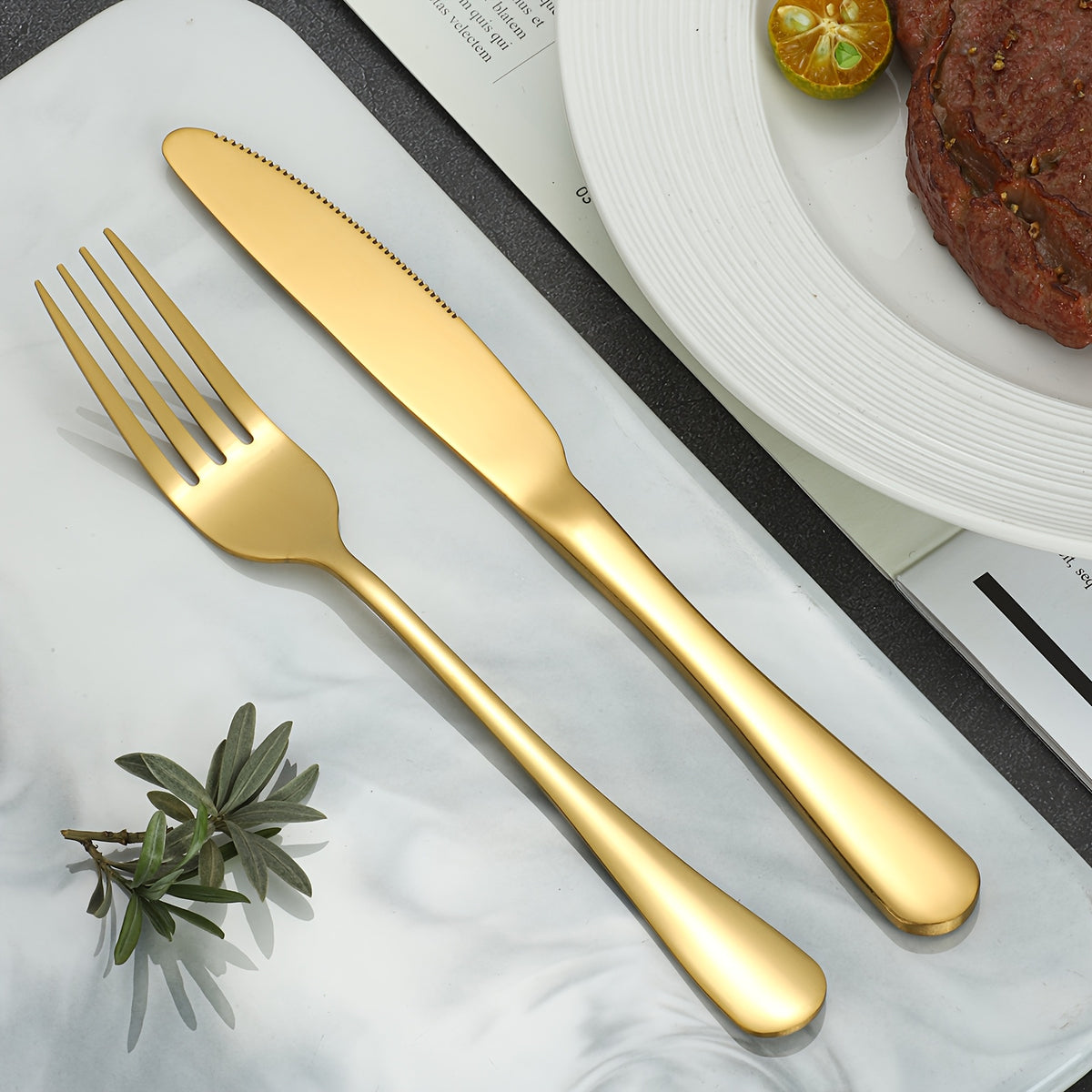 30-Piece Deluxe Golden Stainless Steel Flatware Set with Wooden Gift Box – Mirror Polished Knives, Forks & Spoons for 6 | Wedding, Business & Celebration Gift