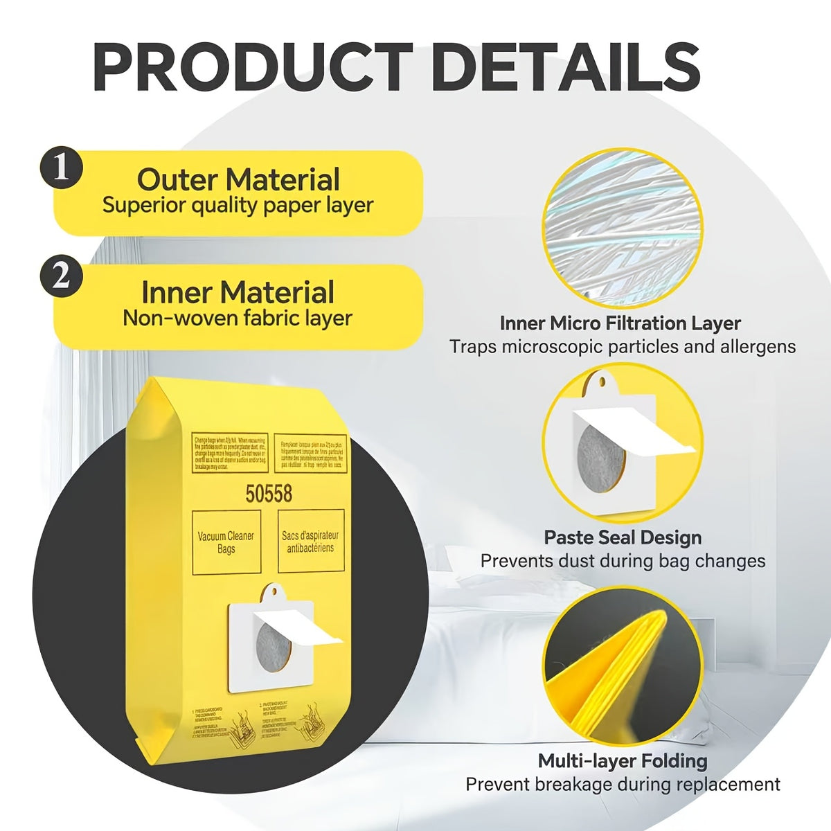 48-Pack Vacuum Cleaner Dust Bags HEPA Filtration – Replacement for Kenmore Canister Type C/Q 5055 50555 50557 50558 50104, Type C-5 C-18 C-19, Panasonic MC-V295H MC-V150M, Large Capacity