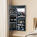 Full Length Mirror Jewelry Armoire Cabinet 2-in-1 Lockable Over-the-Door Organizer with Jewelry Storage for Makeup Accessories – Hanging Mirror with Baskets Bins Hooks for Bedroom