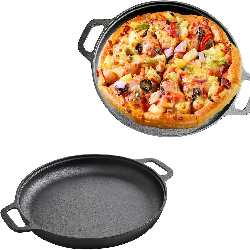 Pre-Seasoned Cast Iron Skillet 14 Inch Dual Loop Handles Nonstick Pizza Pan BBQ Pancake Griddle Oven Stovetop Grill Campfire Safe Even Heating