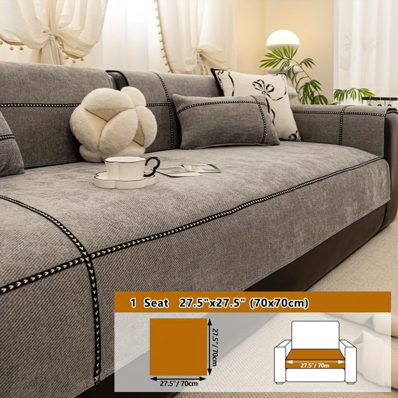 Chenille Sofa Seat Cover Non-Slip Pet Friendly Machine Washable All Season - Sofa Cushion Cover with Lace Belt for 1 2 3 4 Seater Armrest Backrest 3 Colors