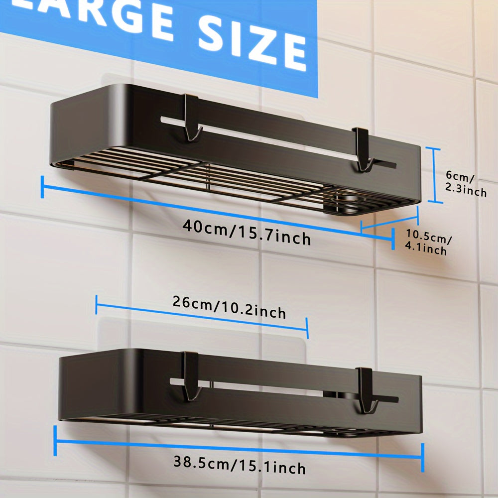 Adhesive Shower Caddy Shelf Set of 2 – No Drill Wall-Mounted Bathroom Organizer, Large Capacity Sticky Shelves for Shower Bathtub Sink, Heavy-Duty Space Saver