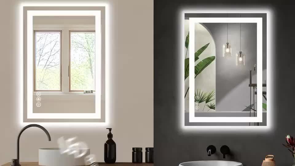 Anti-Fog LED Bathroom Mirror with Dual Light Source & 3-Color Modes | Wall Mount Vanity Mirror | 120V US Plug | 4 Sizes