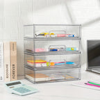 Clear Stackable Acrylic Storage Drawers 2-Pack 7.5"D x 12.1"W x 3.5"H, Transparent Plastic Organizer Bins for Desk Drawer Nightstand – BPA-Free Desktop Storage for Home Office Makeup Supplies