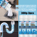 Drain Cleaning Powder 3-Pack 300g – High-Efficiency Pipe Unclogger & Odor Eliminator for Kitchen Sinks, Bathroom Sinks, Bathtubs & Toilets, Drain Cleaner Powder Dissolves Blockages Fast