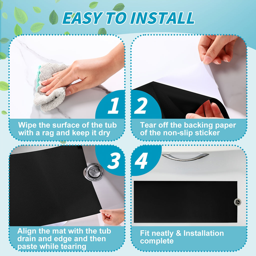 Non-Slip Bathtub Mat 16x40 with Drain Cutout - Peel & Stick Adhesive PEVA Anti-Slip Tub Sticker for Shower Floor Boat Wet Areas, Black