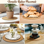 6pcs Natural Rattan Round Placemats 11.8in Heat Resistant Non-Slip Bohemian Wicker Table Mats for Dining Wedding Christmas Thanksgiving