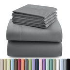 Hannah Bedding Sheet Set 6pcs Brushed Polyester 16" Deep Pocket – Embroidered Pillowcases Hotel Luxury Soft Bed Sheets for Twin Full Queen King Cal King, 24 Colors