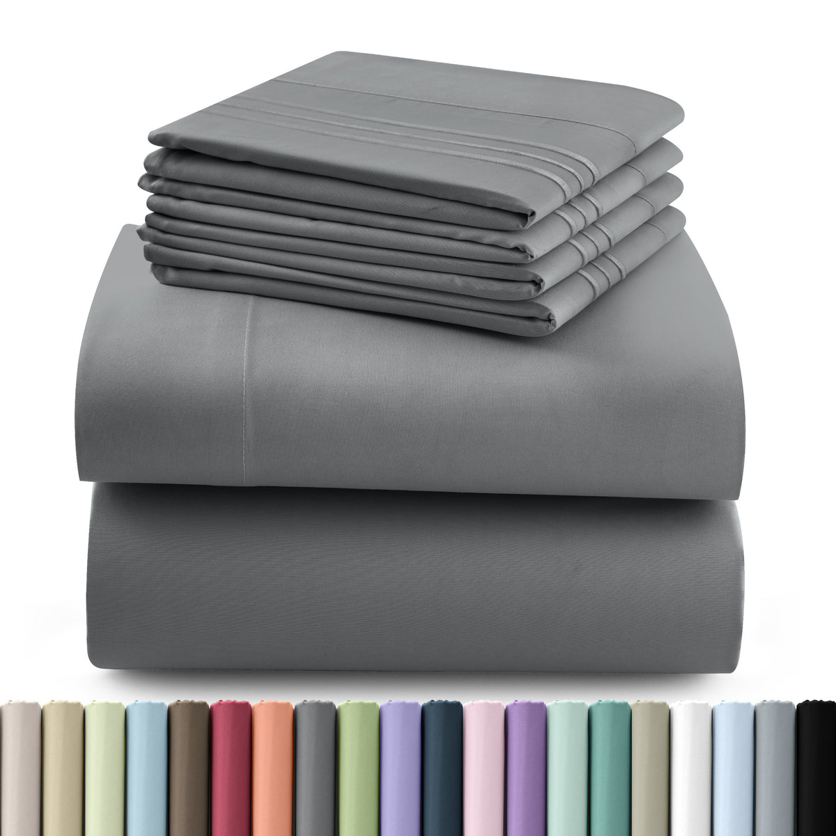 Hannah Bedding Sheet Set 6pcs Brushed Polyester 16" Deep Pocket – Embroidered Pillowcases Hotel Luxury Soft Bed Sheets for Twin Full Queen King Cal King, 24 Colors