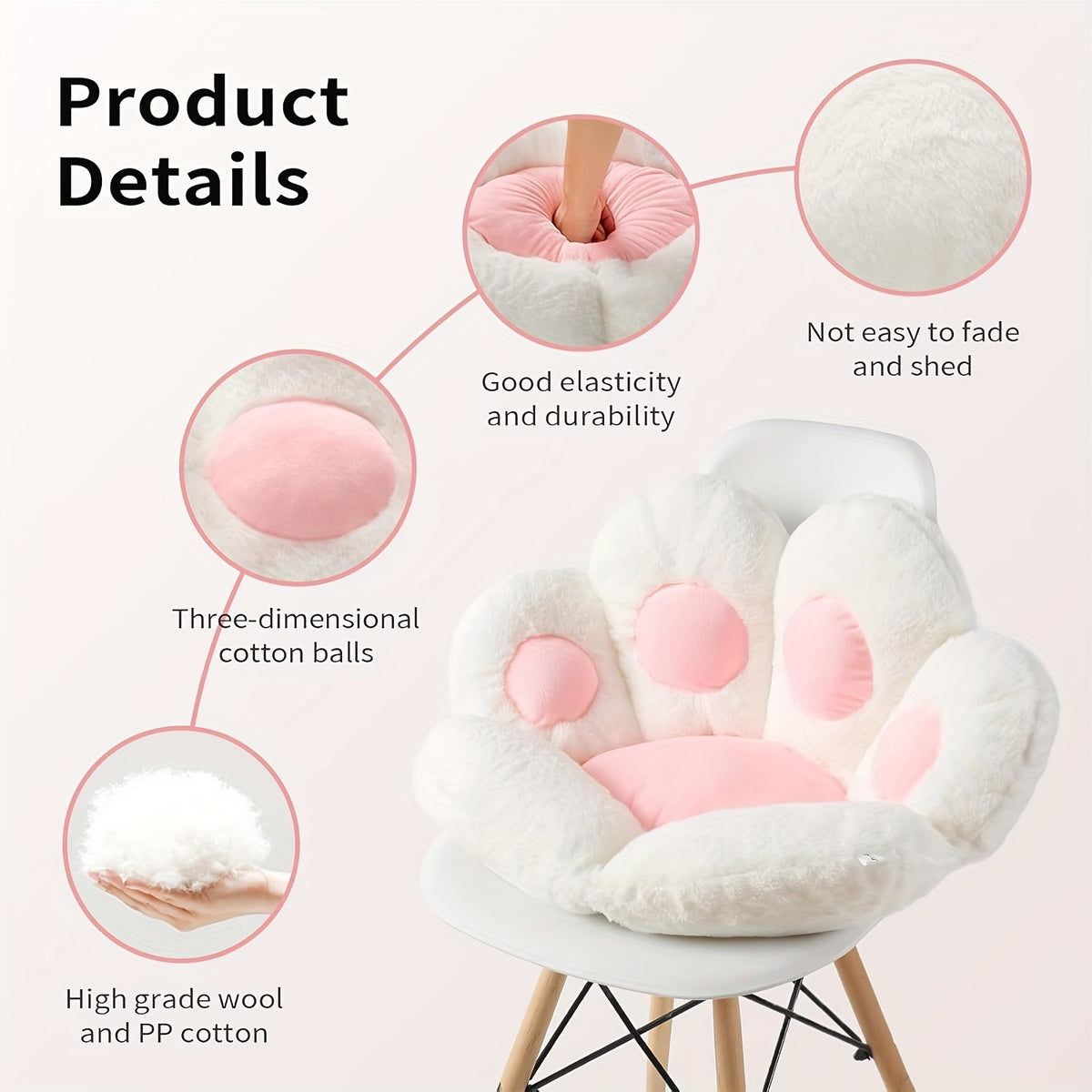 Cat Paw Cushion Jumbo Plush 23.6"x27.6", Oversized Cute Cat Paw Print Pillow with Quilted Cover & Filling for Office Chair, Gaming Chair, Bed & Floor Decor