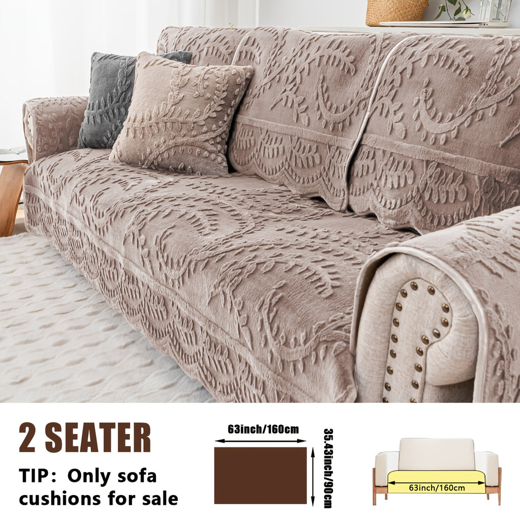 Plush Sofa Cover Faux Rabbit Fur Non-Slip, Thickened Quilted Sofa Cushion Cover Machine Washable, Warm Breathable Pet-Friendly Couch Pad for Living Room, Bedroom & Office