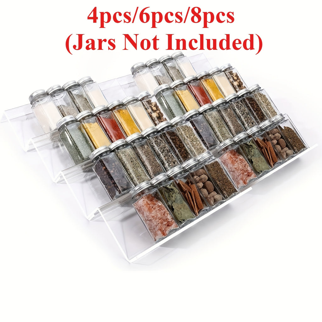 Expandable Acrylic Spice Rack Drawer Organizer Insert – Slanted Clear Spice Tray for Kitchen Drawer & Countertop, 4/6/8 Pack