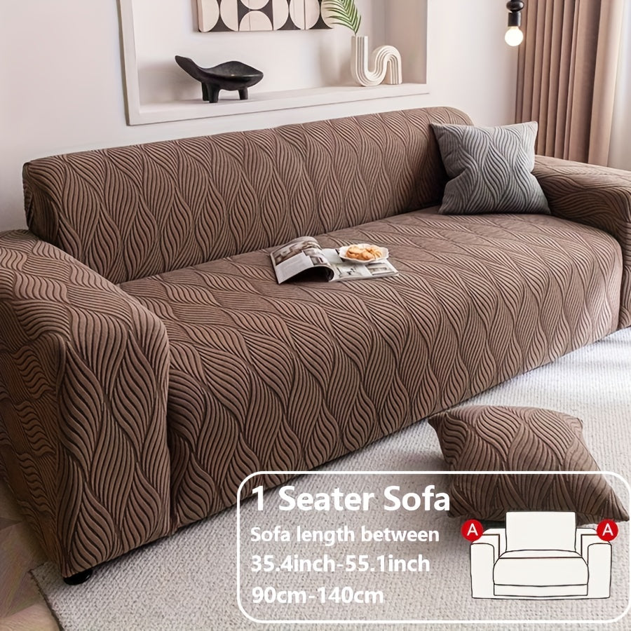 Jacquard Elastic Sofa Cover – Modern Artistic Slip-Resistant Couch Slipcover | All-Season Polar Fleece Furniture Protector for Living Room, Office & Bedroom | Includes Free Pillow Cover | 1-4 Seater